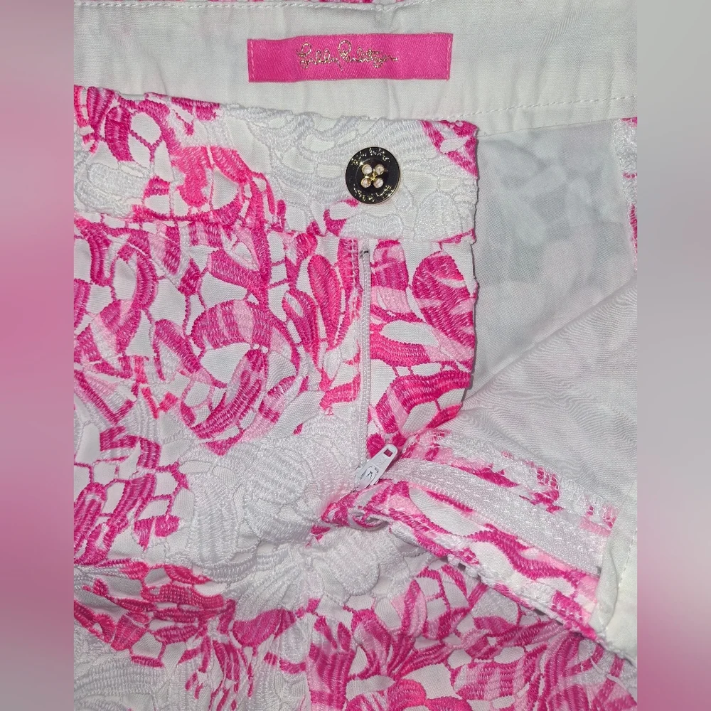 NWOT LILLY PULITZER KELLY LACE EMBROIDERED FLORAL SHORT WHITE/PINK SIZE 10 - Picture 6 of 7